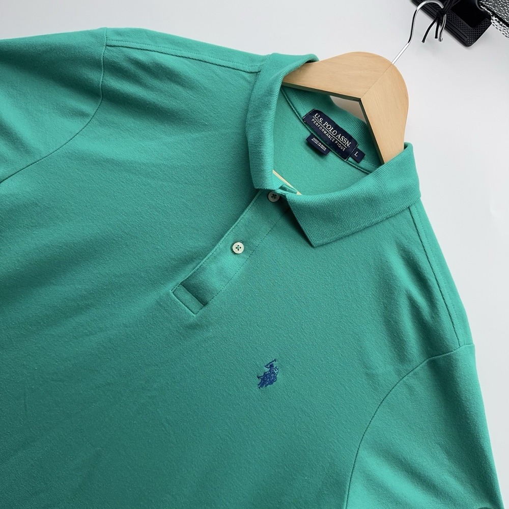 US Polo Assn Shirt Mens L Green Performance Pique Short Sleeve Embroidered Logo